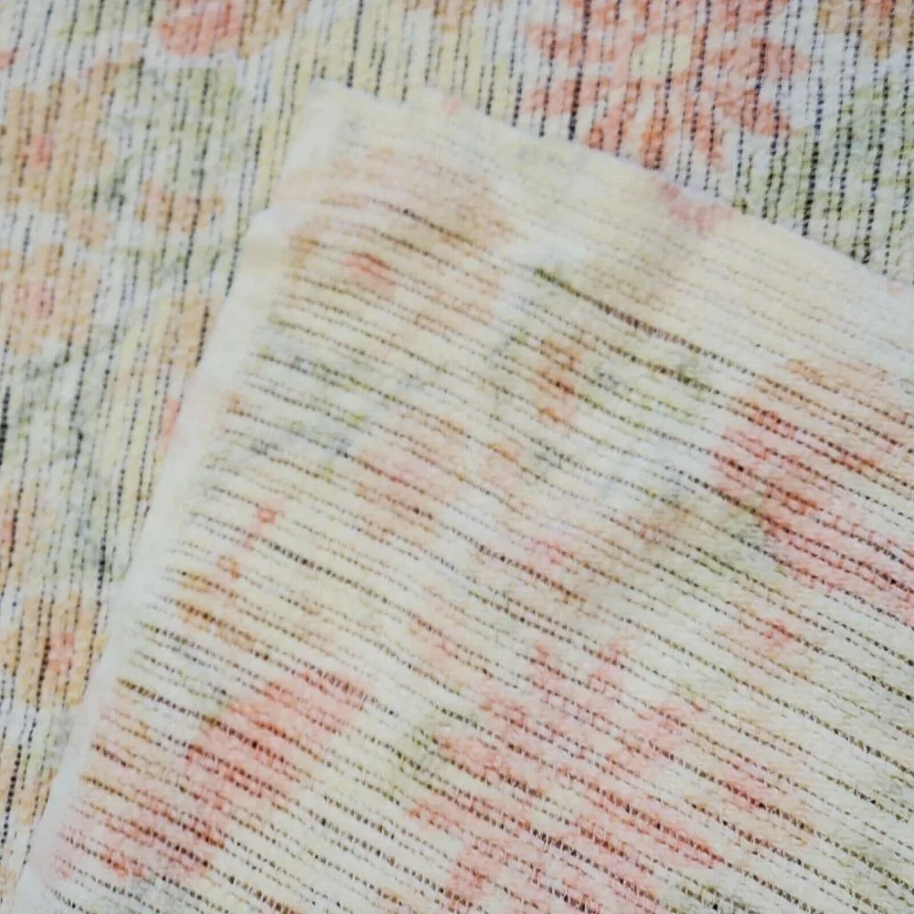 Vintage 70s Retro‎ Yellow Waffle Weave Blanket Orange Floral Flowers 66 X 74